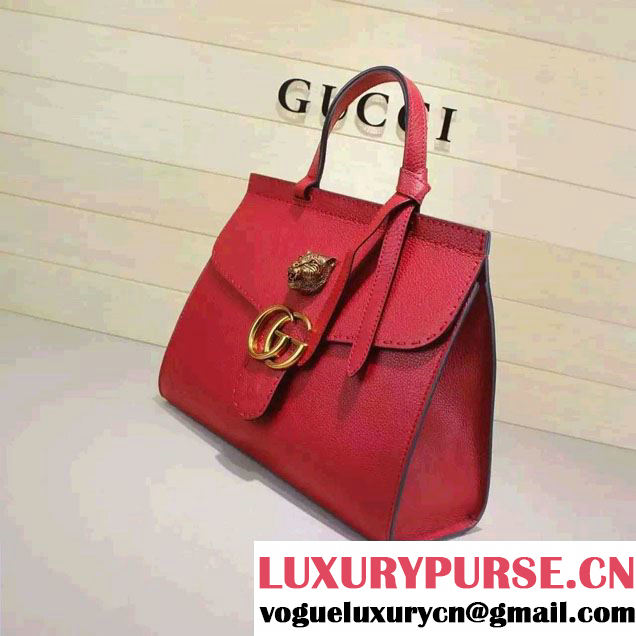 Gucci GG Marmont Leather Top Handle Medium Bag 409155 Red 2016