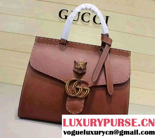 Gucci GG Marmont Leather Top Handle Medium Bag 409155 Brown 2016