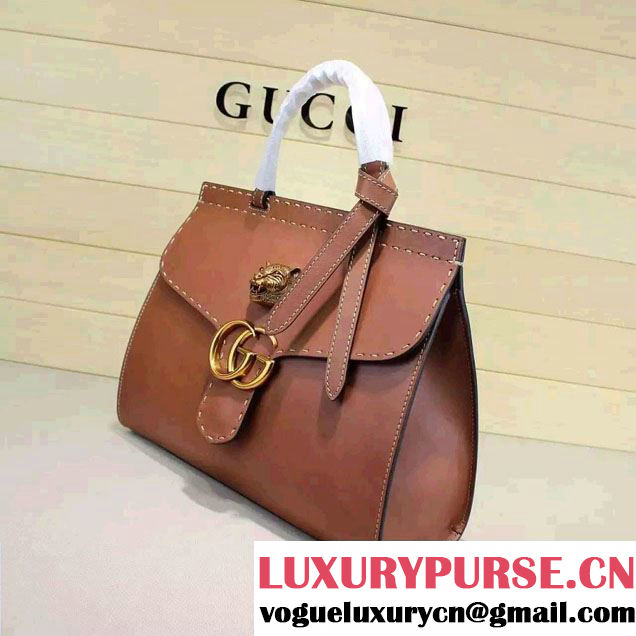 Gucci GG Marmont Leather Top Handle Medium Bag 409155 Brown 2016