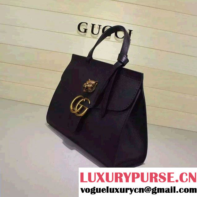 Gucci GG Marmont Leather Top Handle Medium Bag 409155 Black 2016