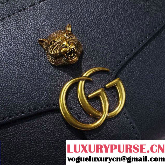 Gucci GG Marmont Leather Top Handle Medium Bag 409155 Black 2016