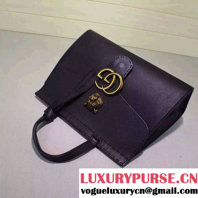 Gucci GG Marmont Leather Top Handle Medium Bag 409155 Black 2016