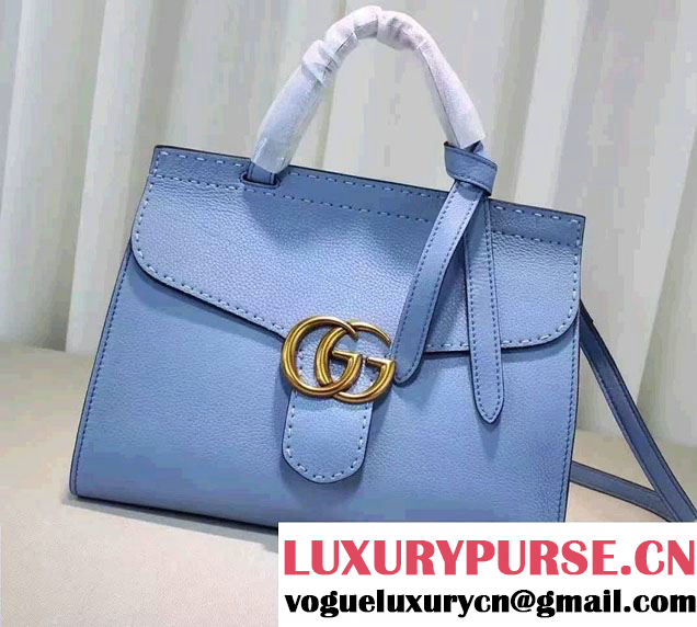 Gucci GG Marmont Leather Top Handle Small Bag 421890 Sky Blue 2016