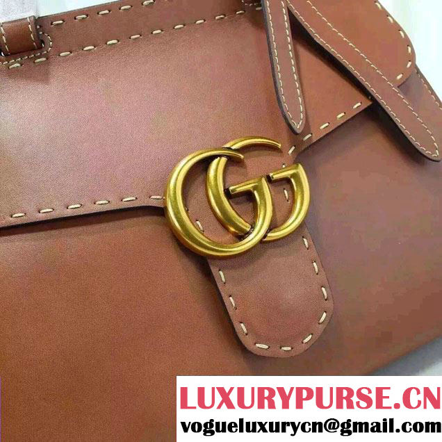 Gucci GG Marmont Leather Top Handle Small Bag 421890 Brown 2016
