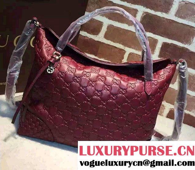 Gucci Bree Guccissima Leather Top Handle Medium Bag 353120 Burgundy