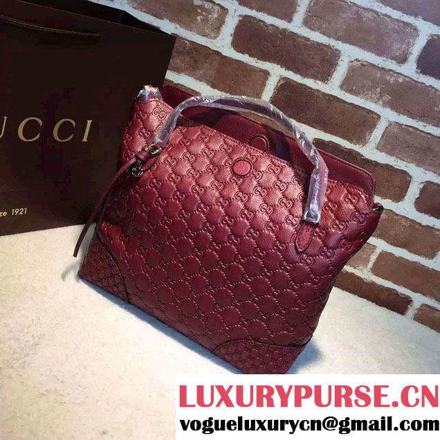Gucci Bree Guccissima Leather Top Handle Medium Bag 353120 Burgundy