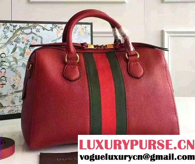 Gucci Web Leather Top Handle Bag 415728 Red 2016