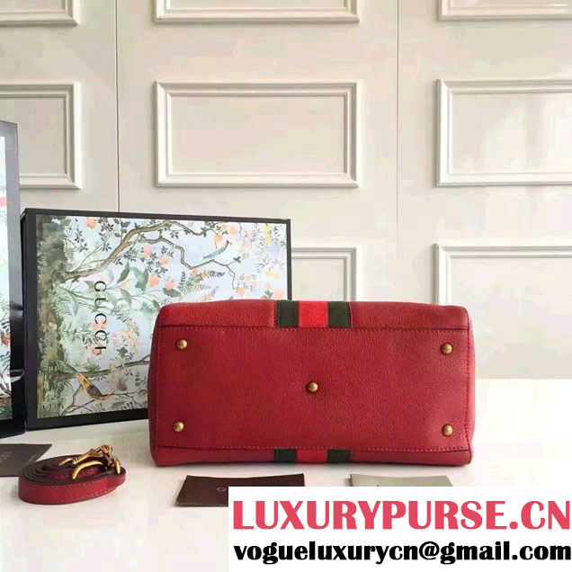 Gucci Web Leather Top Handle Bag 415728 Red 2016