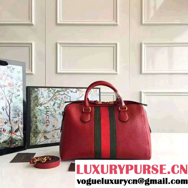Gucci Web Leather Top Handle Bag 415728 Red 2016