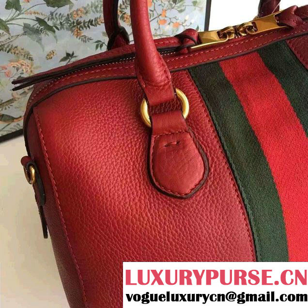 Gucci Web Leather Top Handle Bag 415728 Red 2016