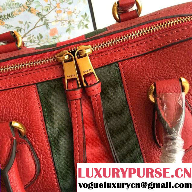 Gucci Web Leather Top Handle Bag 415728 Red 2016