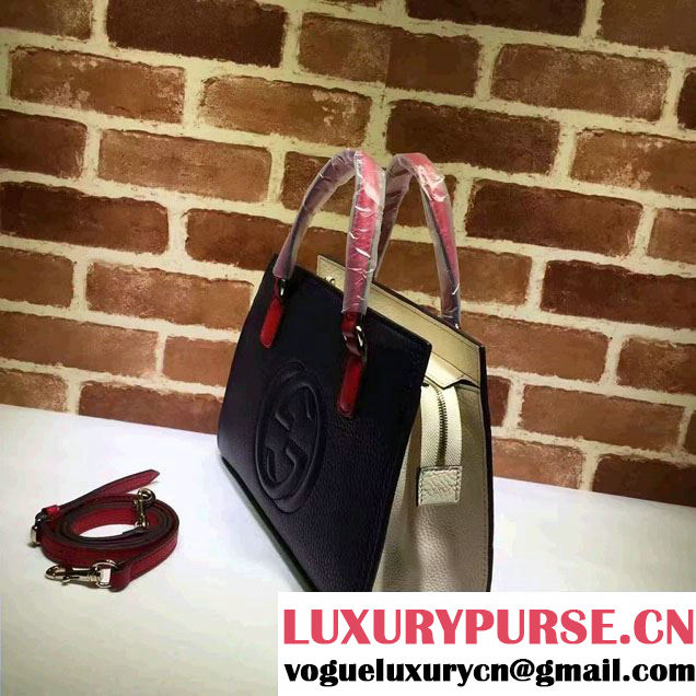 Gucci Soho Leather Top Handle Medium Bag 431571 Dark Blue/Red 2016