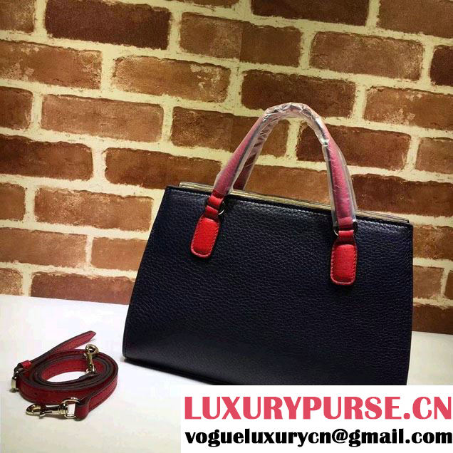 Gucci Soho Leather Top Handle Medium Bag 431571 Dark Blue/Red 2016