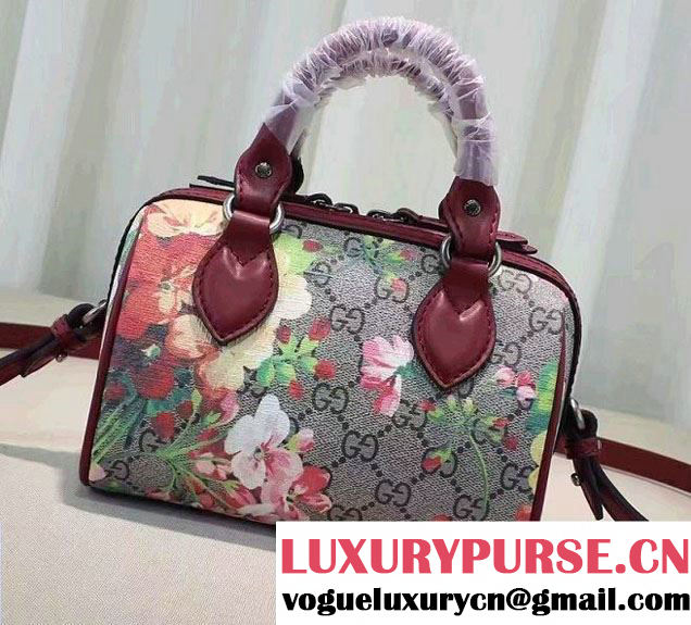 Gucci GG Supreme Mini Top Handle Mini Bag 432123 Red Blooms 2016