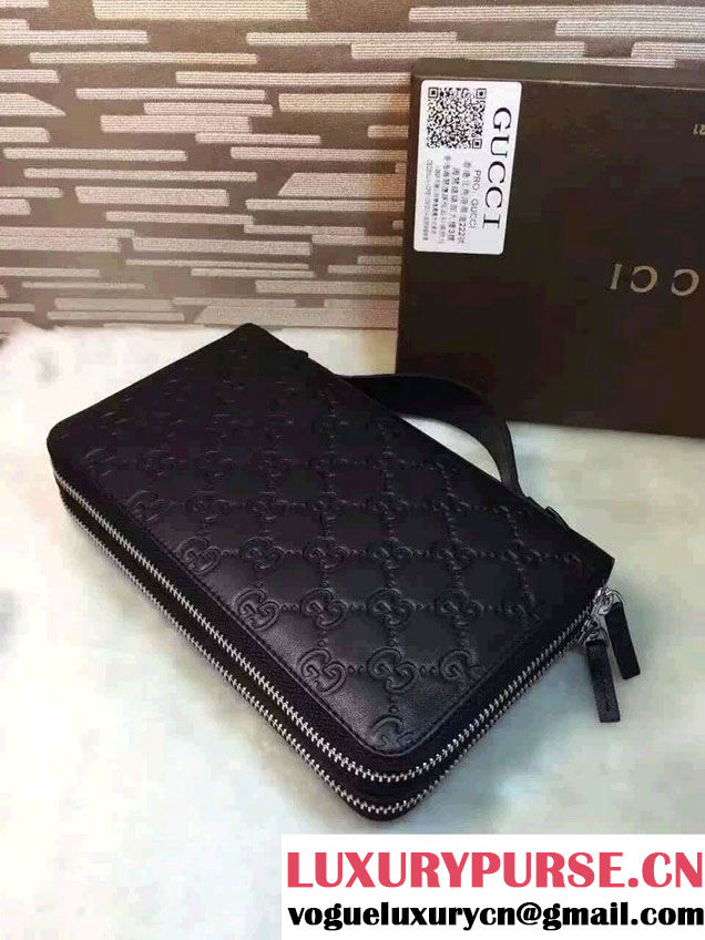 Gucci Signature Leather Travel Document Case Black 395474 2016