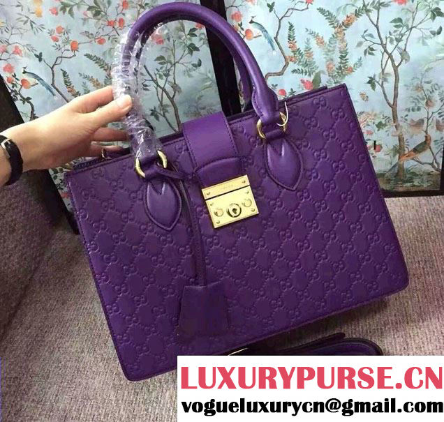 Gucci Signature Leather Padlock Top Handle Small Bag 428207 Purple 2016