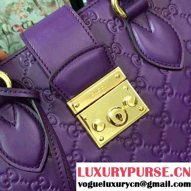 Gucci Signature Leather Padlock Top Handle Small Bag 428207 Purple 2016