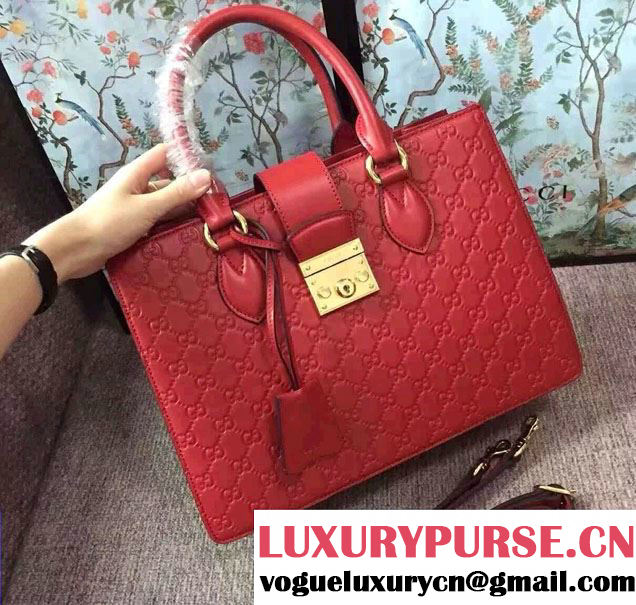 Gucci Signature Leather Padlock Top Handle Small Bag 428207 Red 2016