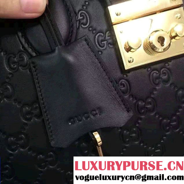 Gucci Signature Leather Padlock Top Handle Small Bag 428207 Black 2016
