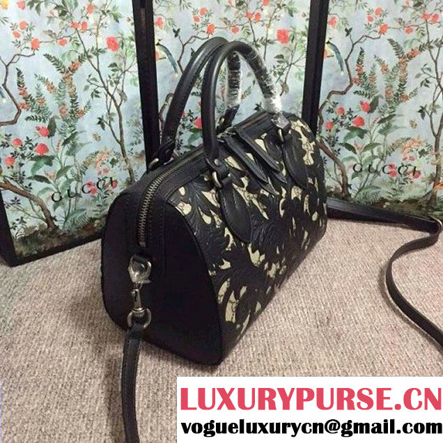 Gucci Arabesque GG Supreme and Leather Top Handle Small Boston Bag 409529 Black 2016