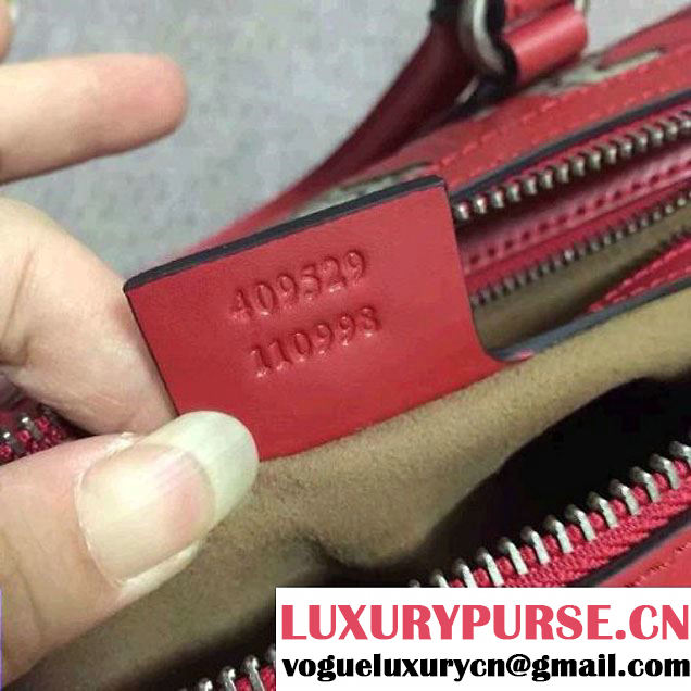 Gucci Arabesque GG Supreme and Leather Top Handle Small Boston Bag 409529 Red 2016