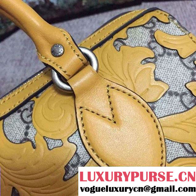 Gucci Arabesque GG Supreme and Leather Top Handle Small Boston Bag 409529 Yellow 2016