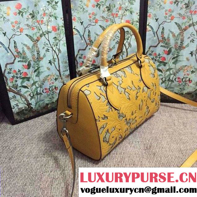 Gucci Arabesque GG Supreme and Leather Top Handle Small Boston Bag 409529 Yellow 2016