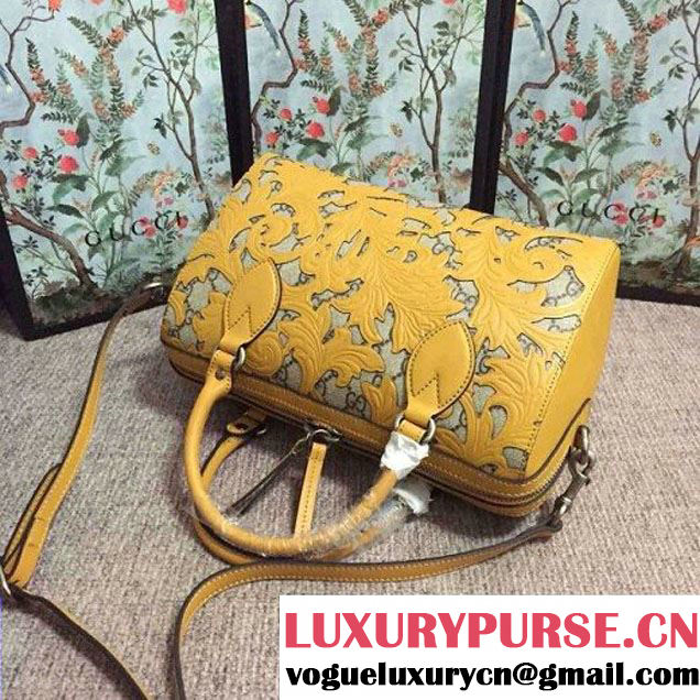 Gucci Arabesque GG Supreme and Leather Top Handle Small Boston Bag 409529 Yellow 2016