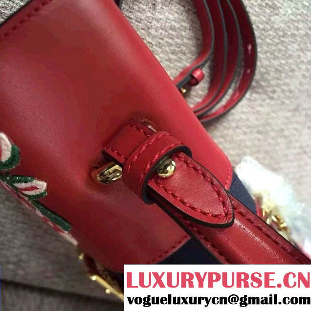 Gucci Sylvie Leather Embroidered Flowers Top Handle Medium Bag 431665 Red Runway 2016