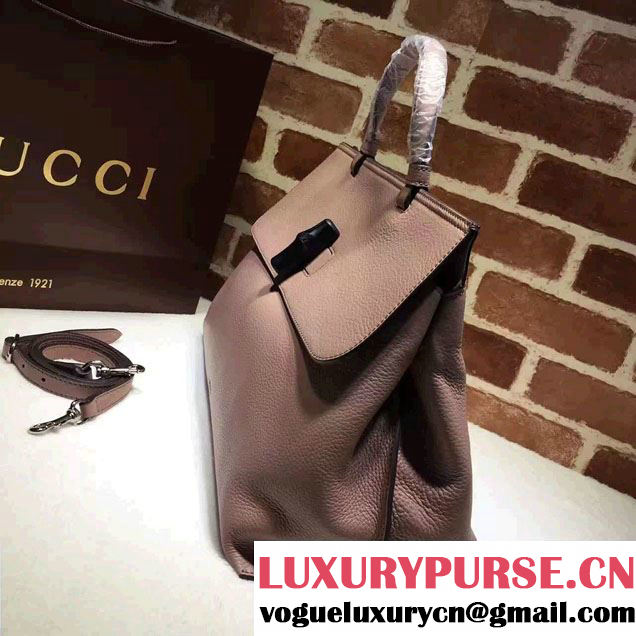 Gucci Bamboo Daily Leather Top Handle Large Bag 370830 Nude Pink