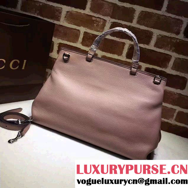 Gucci Bamboo Daily Leather Top Handle Large Bag 370830 Nude Pink