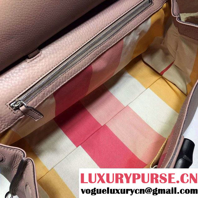 Gucci Bamboo Daily Leather Top Handle Large Bag 370830 Nude Pink