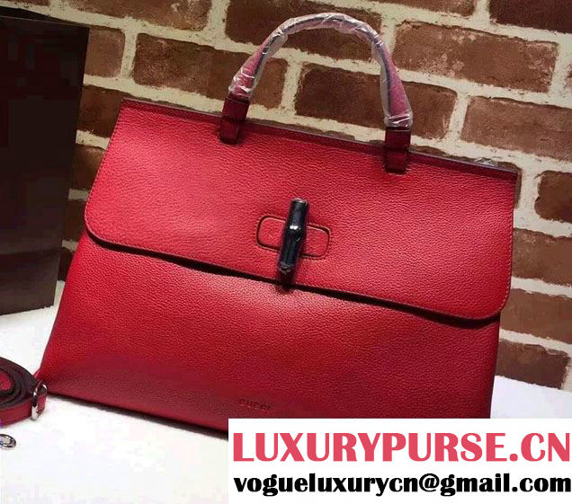 Gucci Bamboo Daily Leather Top Handle Large Bag 370830 Red