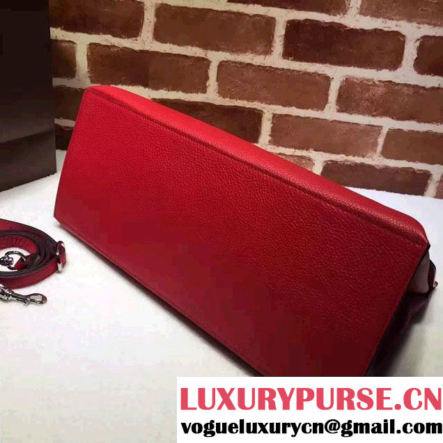 Gucci Bamboo Daily Leather Top Handle Large Bag 370830 Red