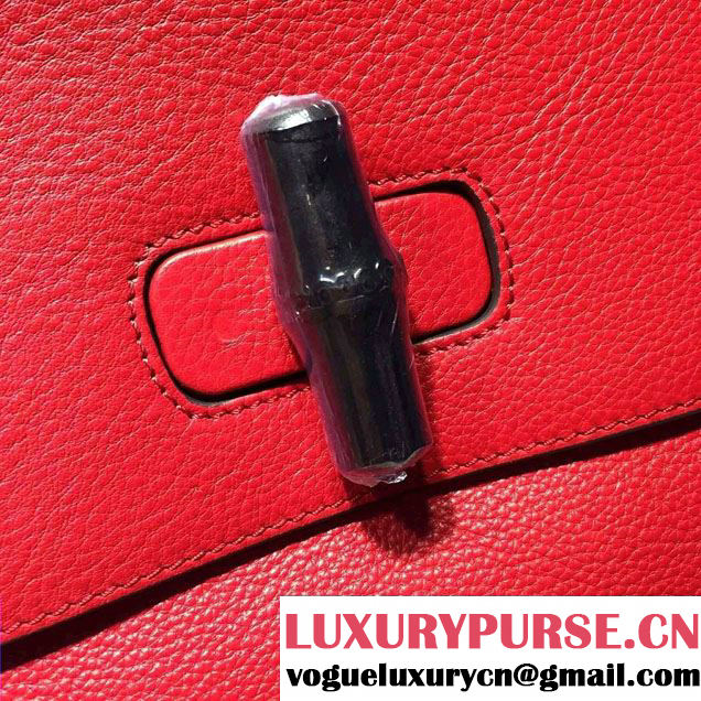 Gucci Bamboo Daily Leather Top Handle Large Bag 370830 Red