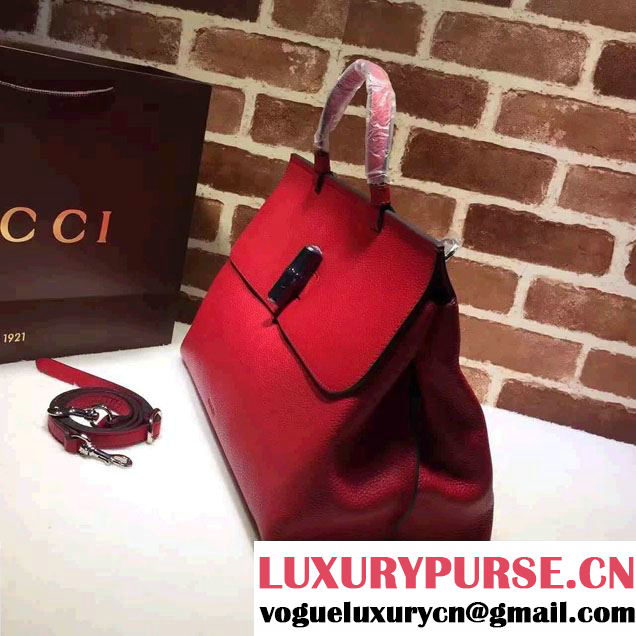Gucci Bamboo Daily Leather Top Handle Large Bag 370830 Red