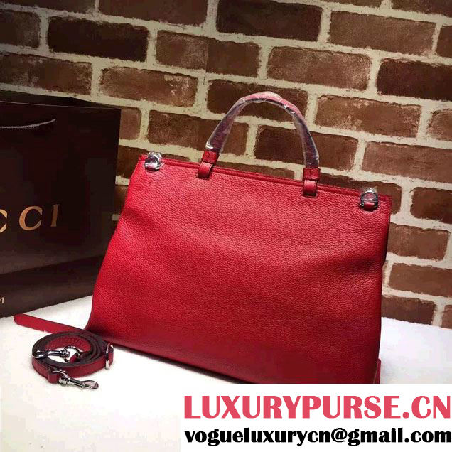 Gucci Bamboo Daily Leather Top Handle Large Bag 370830 Red
