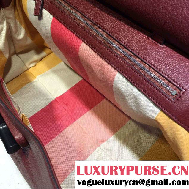 Gucci Bamboo Daily Leather Top Handle Large Bag 370830 Burgundy