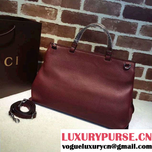 Gucci Bamboo Daily Leather Top Handle Large Bag 370830 Burgundy