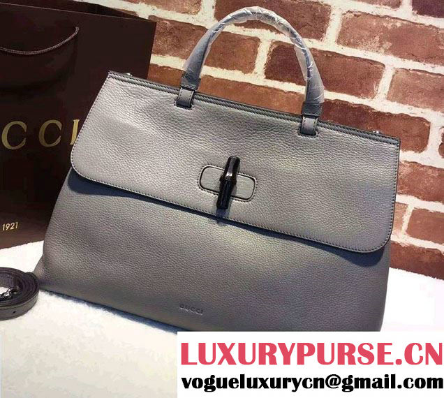 Gucci Bamboo Daily Leather Top Handle Large Bag 370830 Gray