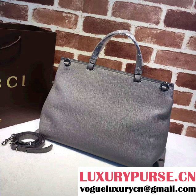 Gucci Bamboo Daily Leather Top Handle Large Bag 370830 Gray