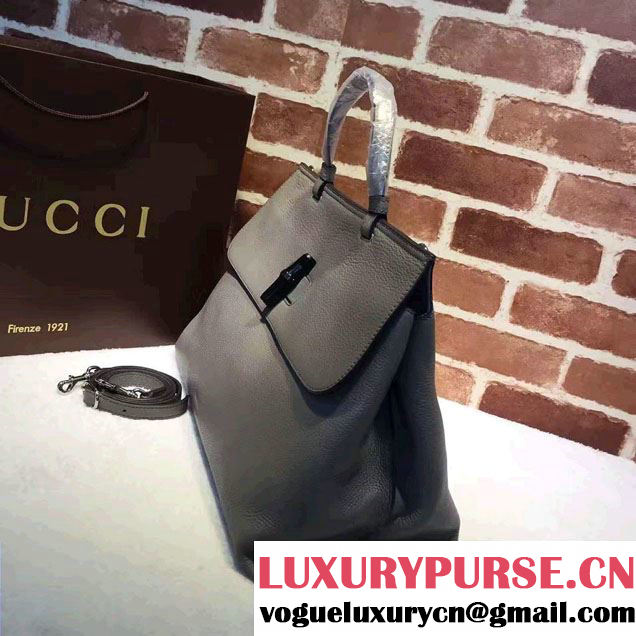 Gucci Bamboo Daily Leather Top Handle Large Bag 370830 Gray