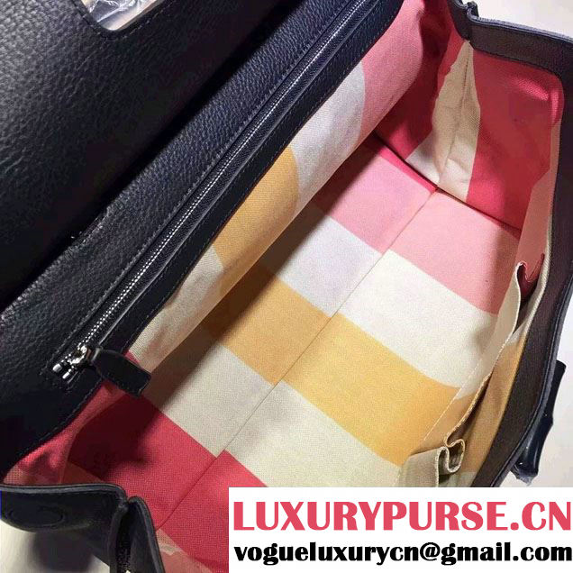 Gucci Bamboo Daily Leather Top Handle Large Bag 370830 Black