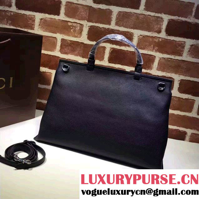 Gucci Bamboo Daily Leather Top Handle Large Bag 370830 Black