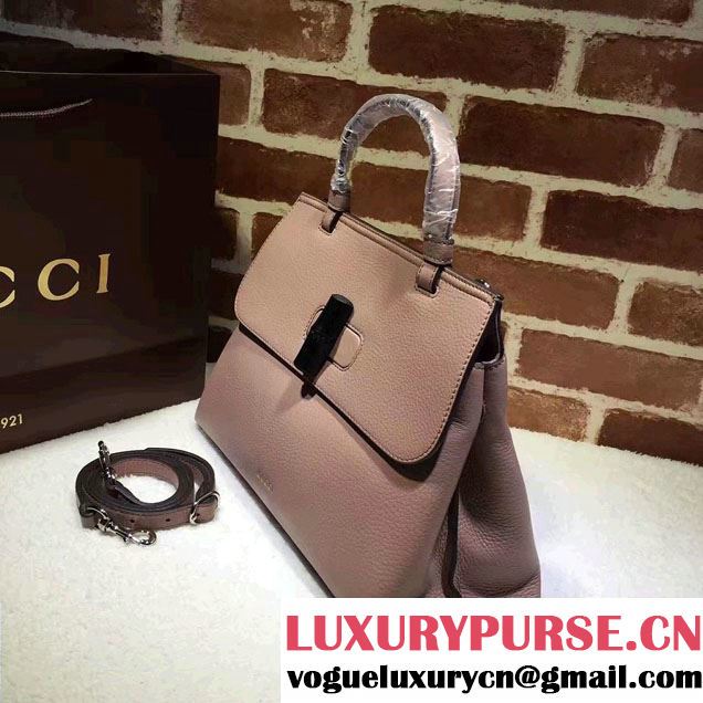 Gucci Bamboo Daily Leather Top Handle Medium Bag 392013 Nude Pink