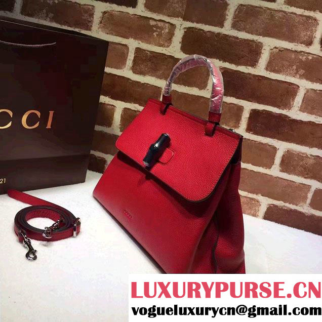 Gucci Bamboo Daily Leather Top Handle Medium Bag 392013 Red