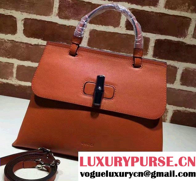 Gucci Bamboo Daily Leather Top Handle Medium Bag 392013 Orange