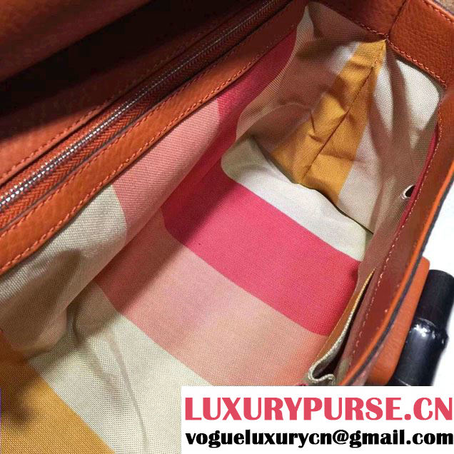 Gucci Bamboo Daily Leather Top Handle Medium Bag 392013 Orange