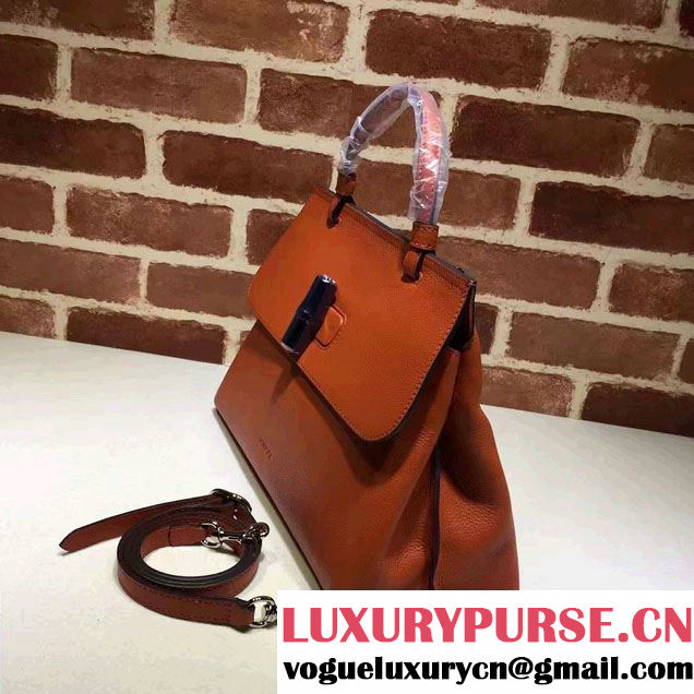 Gucci Bamboo Daily Leather Top Handle Medium Bag 392013 Orange
