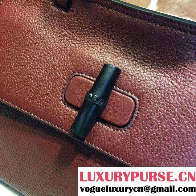 Gucci Bamboo Daily Leather Top Handle Medium Bag 392013 Burgundy